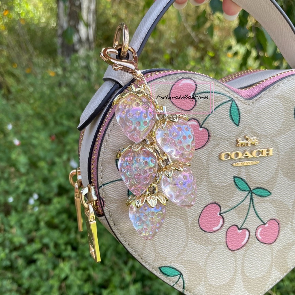 Iridescent Heart Strawberry Baby Pink Jelly Cluster Purse Bag Charm Kawaii Y2K - Picture 16 of 16